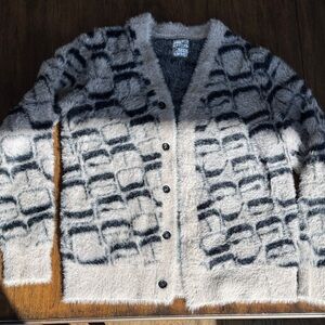 Japanese Ransom x Krypto Wrld Mohair Cardigan - Fuzzy Black and White Cardigan